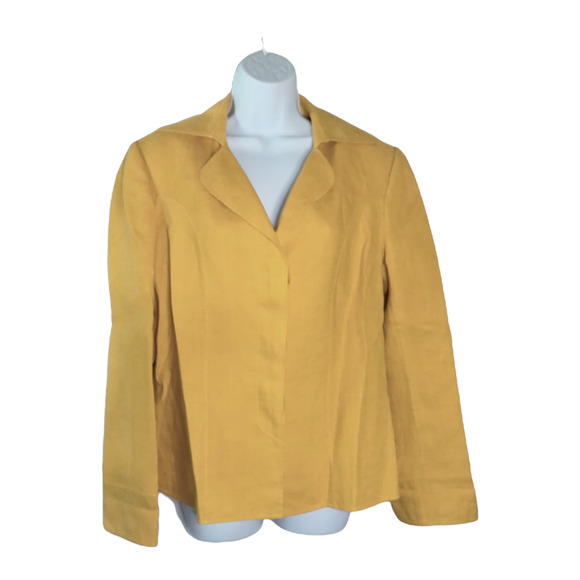 Linda Allard Ellen Tracy Womens Linen Blouse Hidden Button Front Yellow Size 10 - Picture 1 of 12